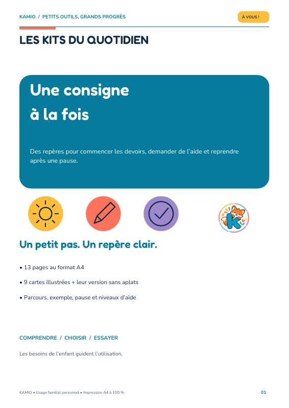Une consigne à la fois — Kit visuel PDF à imprimer